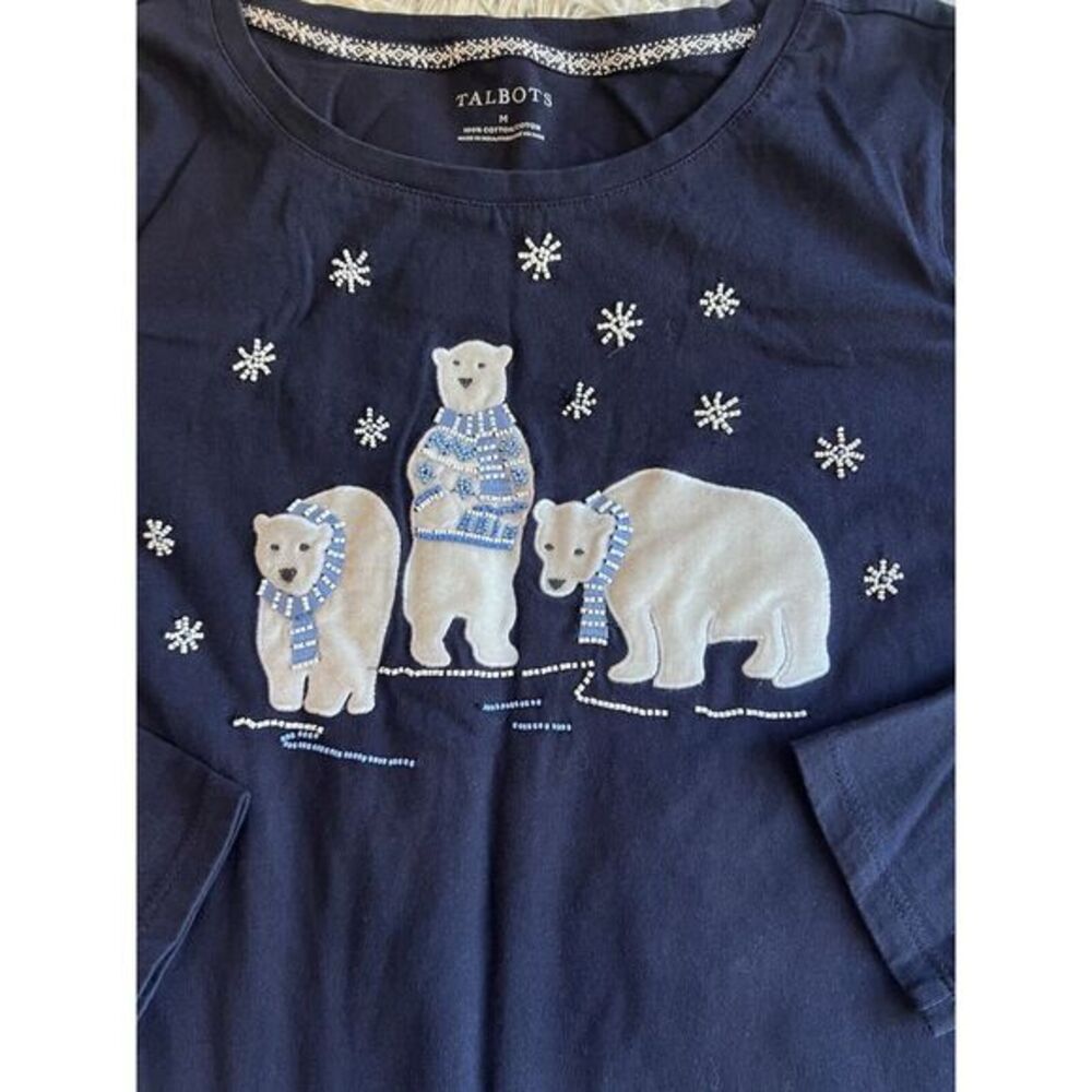 Talbots‎ Long Sleeve Shirt, Navy, Size Medium Polar Bears with delicate beading. - Picture 3 of 7